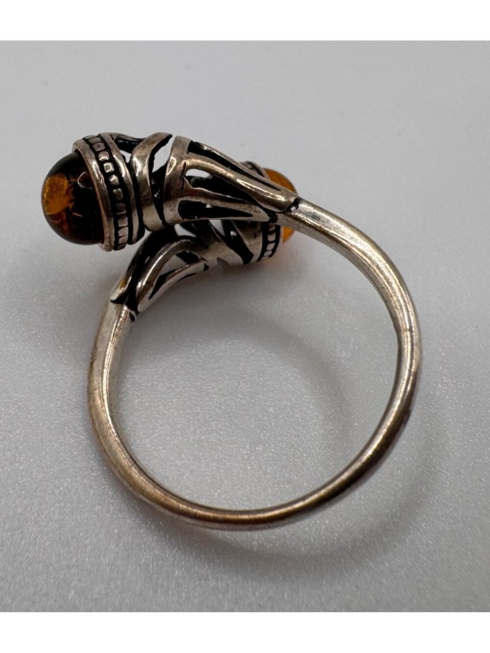 925 Sterling Silver Amber Wrap Ring A.D Signed Size 7.25 Artisan - Picture 7 of 12